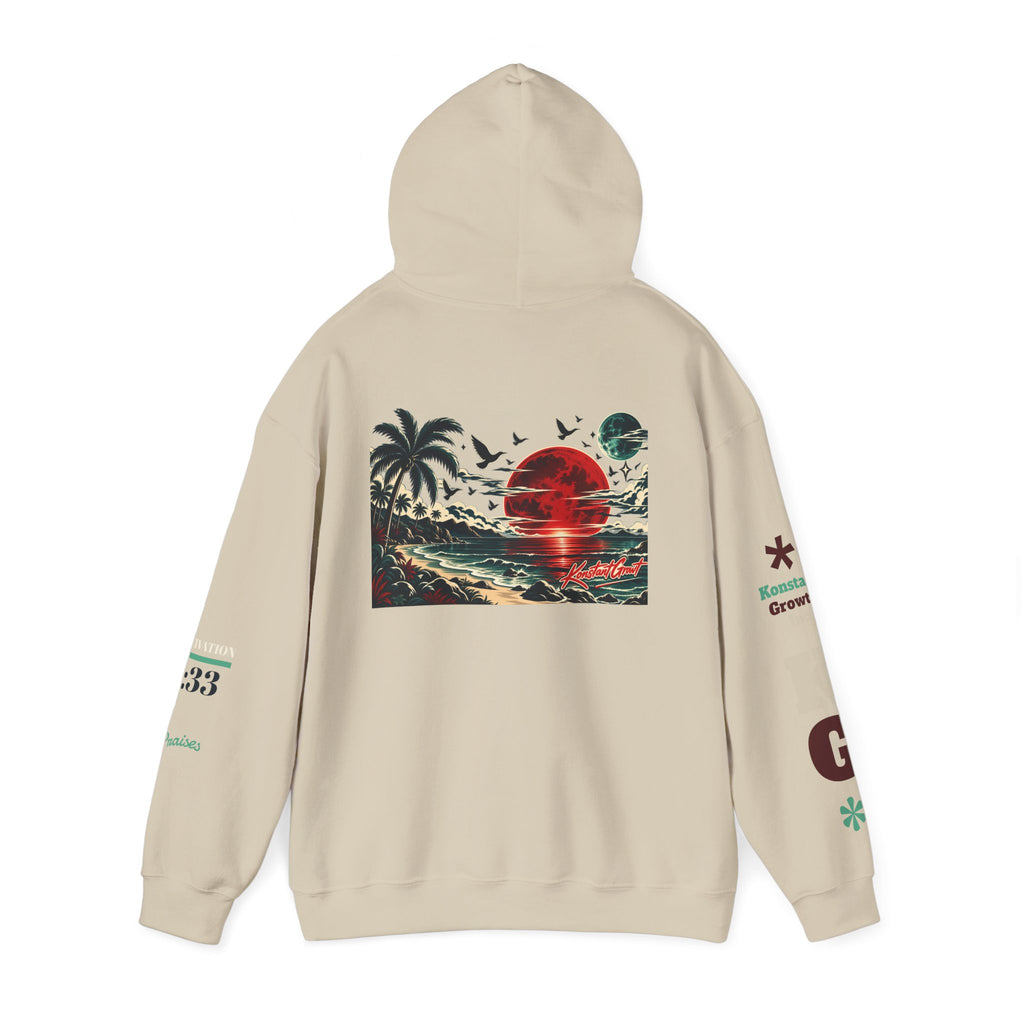 Focused Hoodie — Retro Sunset Palm Beach Graphic Hooded Sweatshirt