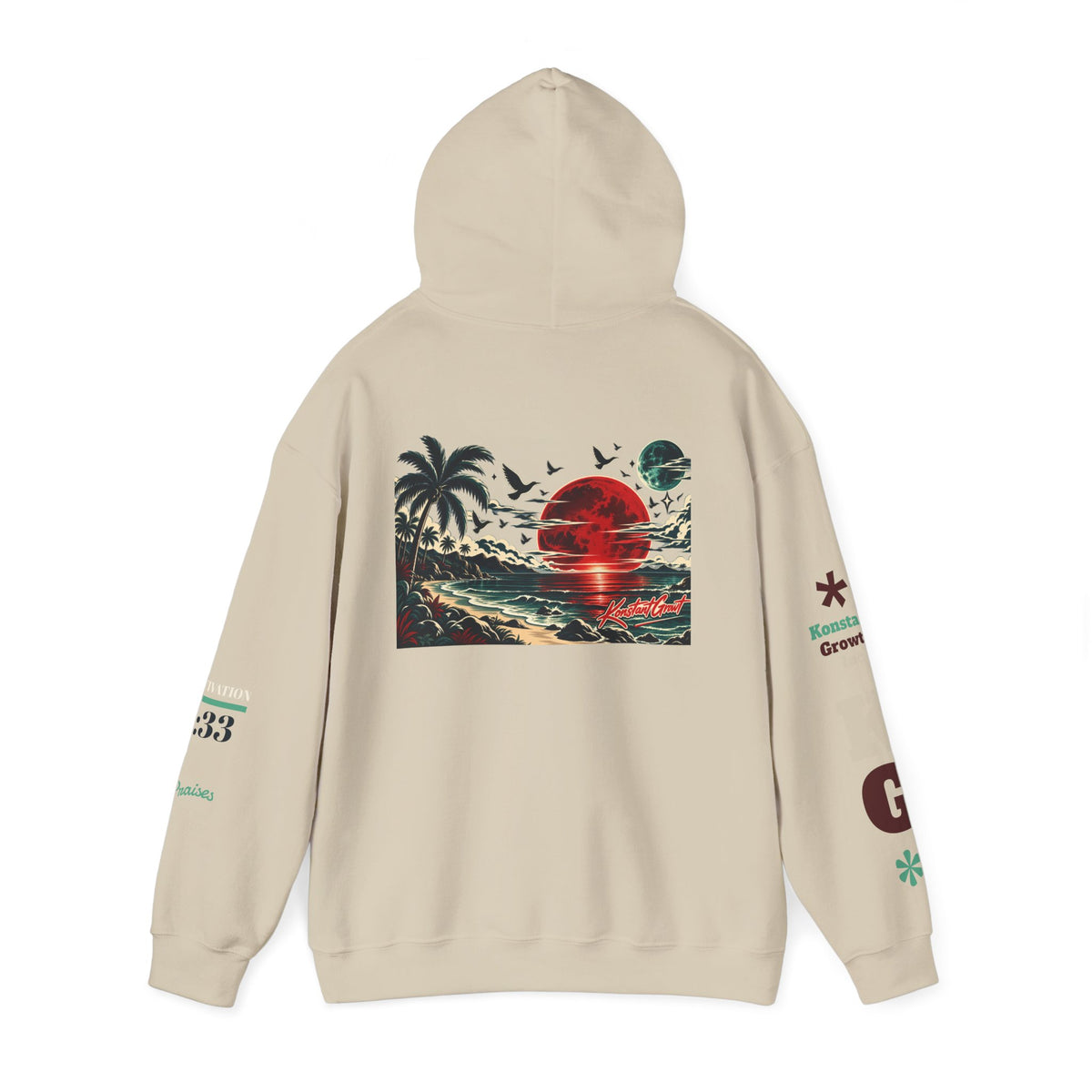 Focused Hoodie — Retro Sunset Palm Beach Graphic Hooded Sweatshirt