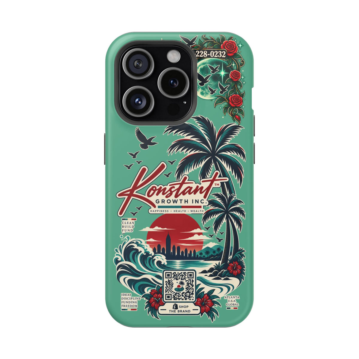 Tropical Palm Impact Phone Case — "Konstant Growth Inc." Retro Sunset Floral Design Printify