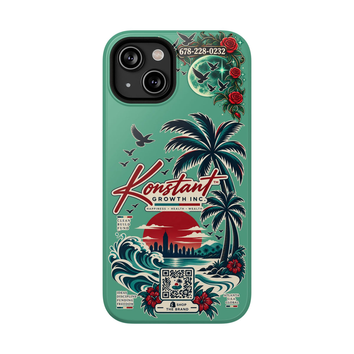 Tropical Palm Impact Phone Case — "Konstant Growth Inc." Retro Sunset Floral Design Printify
