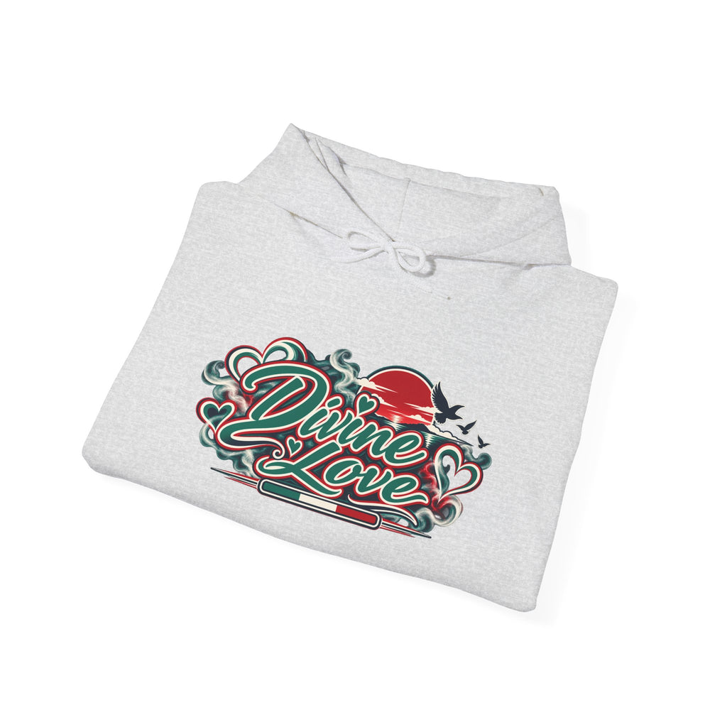 Hoodie - 'Divine Love' Graphic Hoodie with Vintage Bird & Floral Back Artwork
