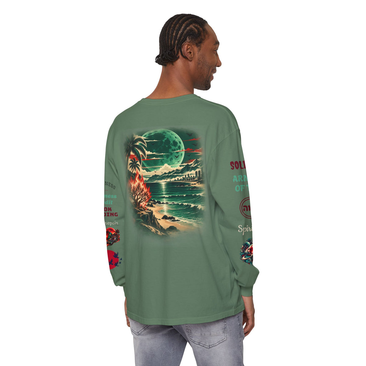 Konstant Growth Inc. Long Sleeve Tee — Tropical Moon Beach Graphic