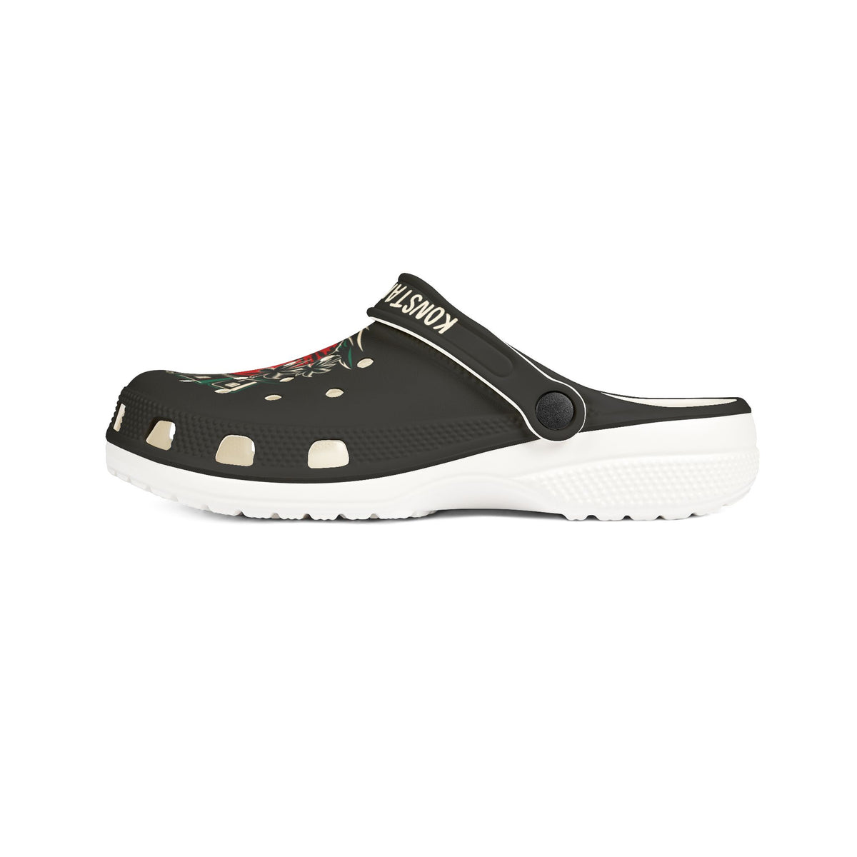 Black Graphic Foam Clogs — ‘Konstant Growth’ Retro Sunset Design