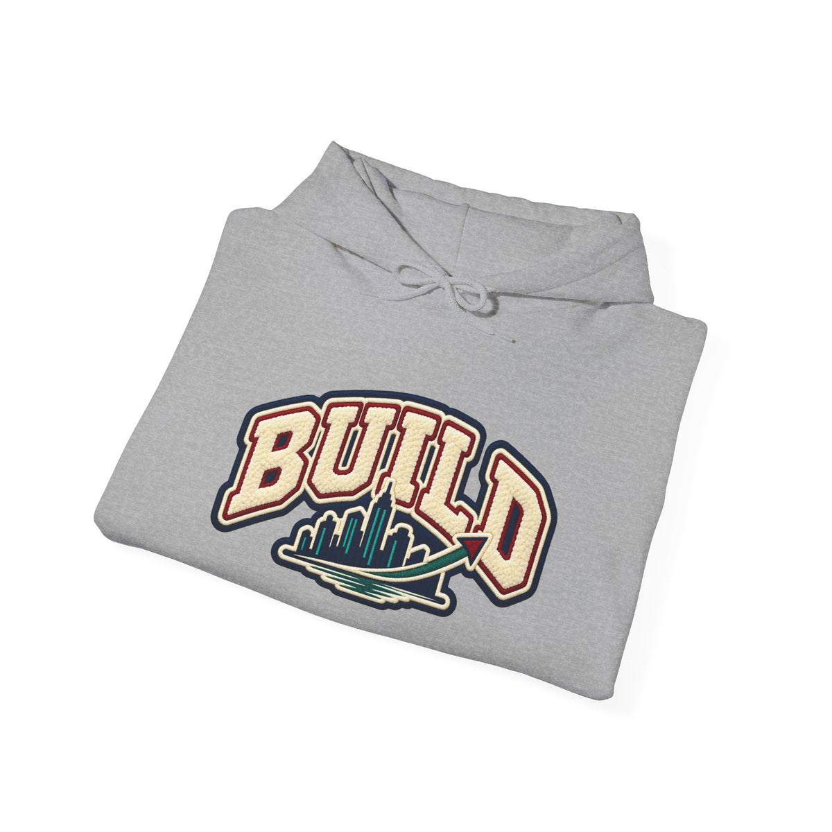 Build Cityscape Hoodie — Vintage Surf-Inspired 'BUILD' Graphic Pullover