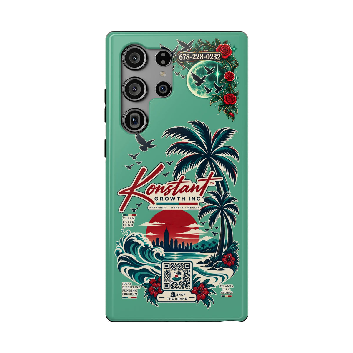 Tropical Palm Impact Phone Case — "Konstant Growth Inc." Retro Sunset Floral Design Printify
