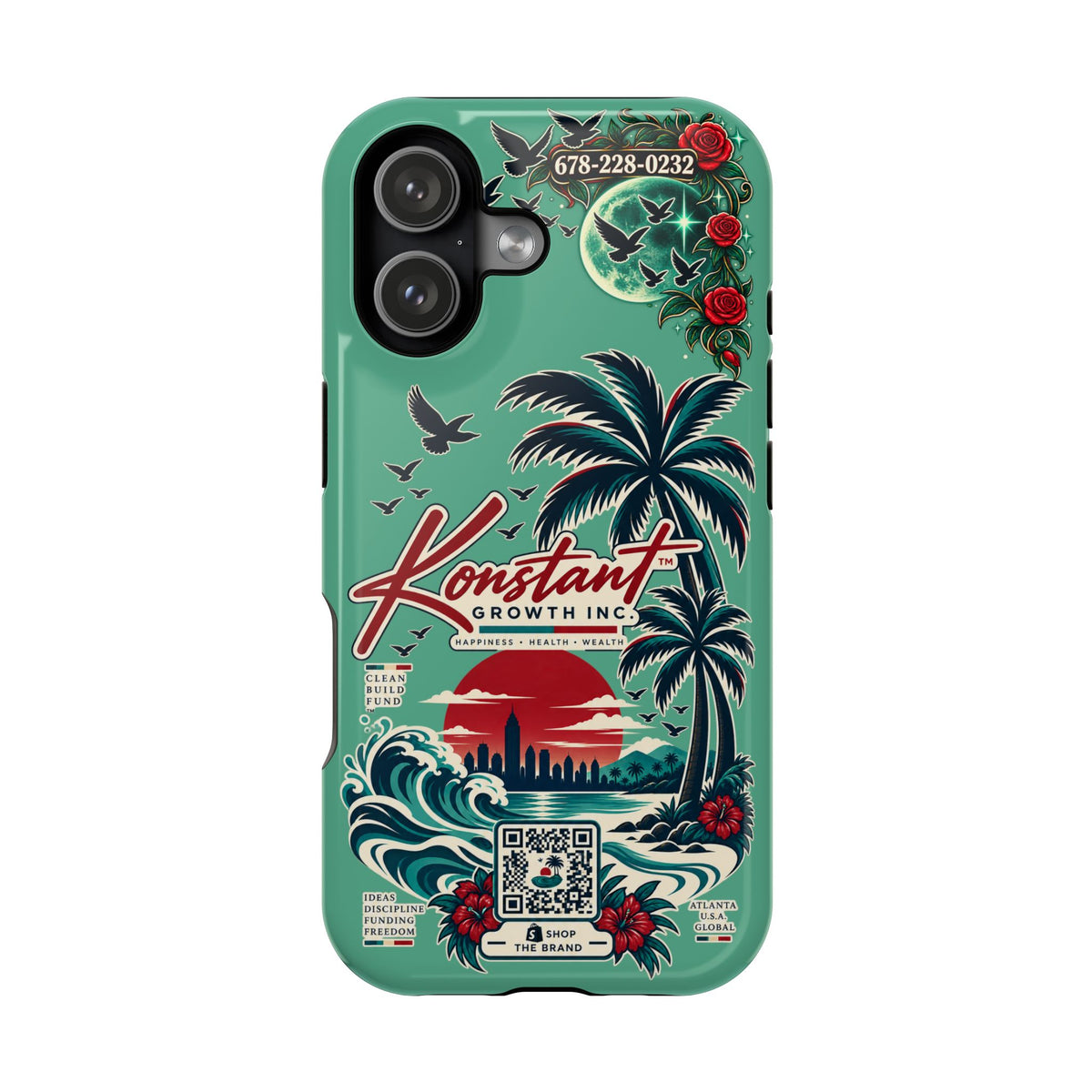 Tropical Palm Impact Phone Case — "Konstant Growth Inc." Retro Sunset Floral Design Printify