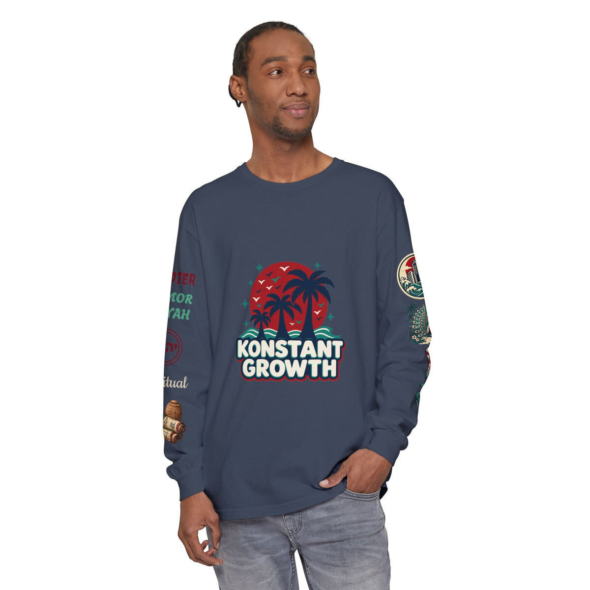 Long Sleeve Tee — "Konstant Growth" Spiritual Palm & Burning Bush Graphic
