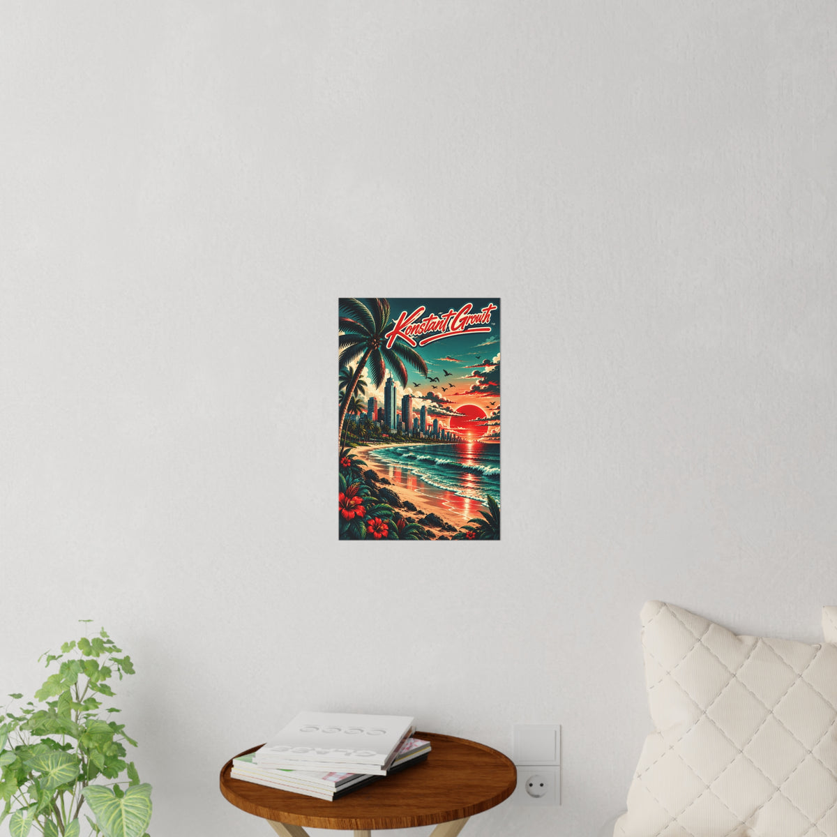 Beach Sunset Wall Decal — 'Konstant Growth' Tropical Cityscape Poster