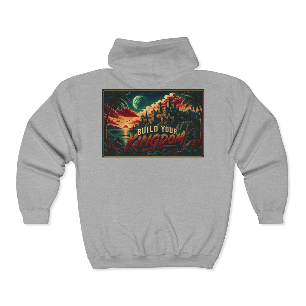 King Script Hoodie | Build Your Kingdom Vintage Tropical Zip-Up