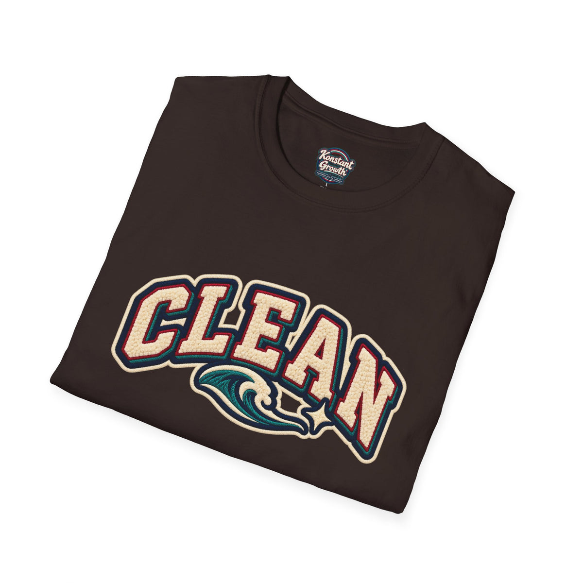 Clean Wave T-Shirt — Vintage Surf Logo Tee (beach palms, "CLEAN")