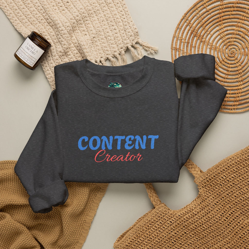 Content Creator Sweatshirt | Embroidered Script Logo, White Crewneck