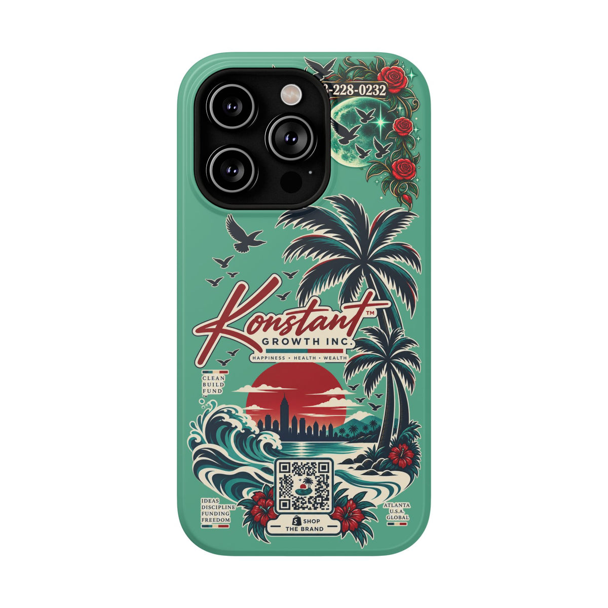 Tropical Palm Impact Phone Case — "Konstant Growth Inc." Retro Sunset Floral Design Printify