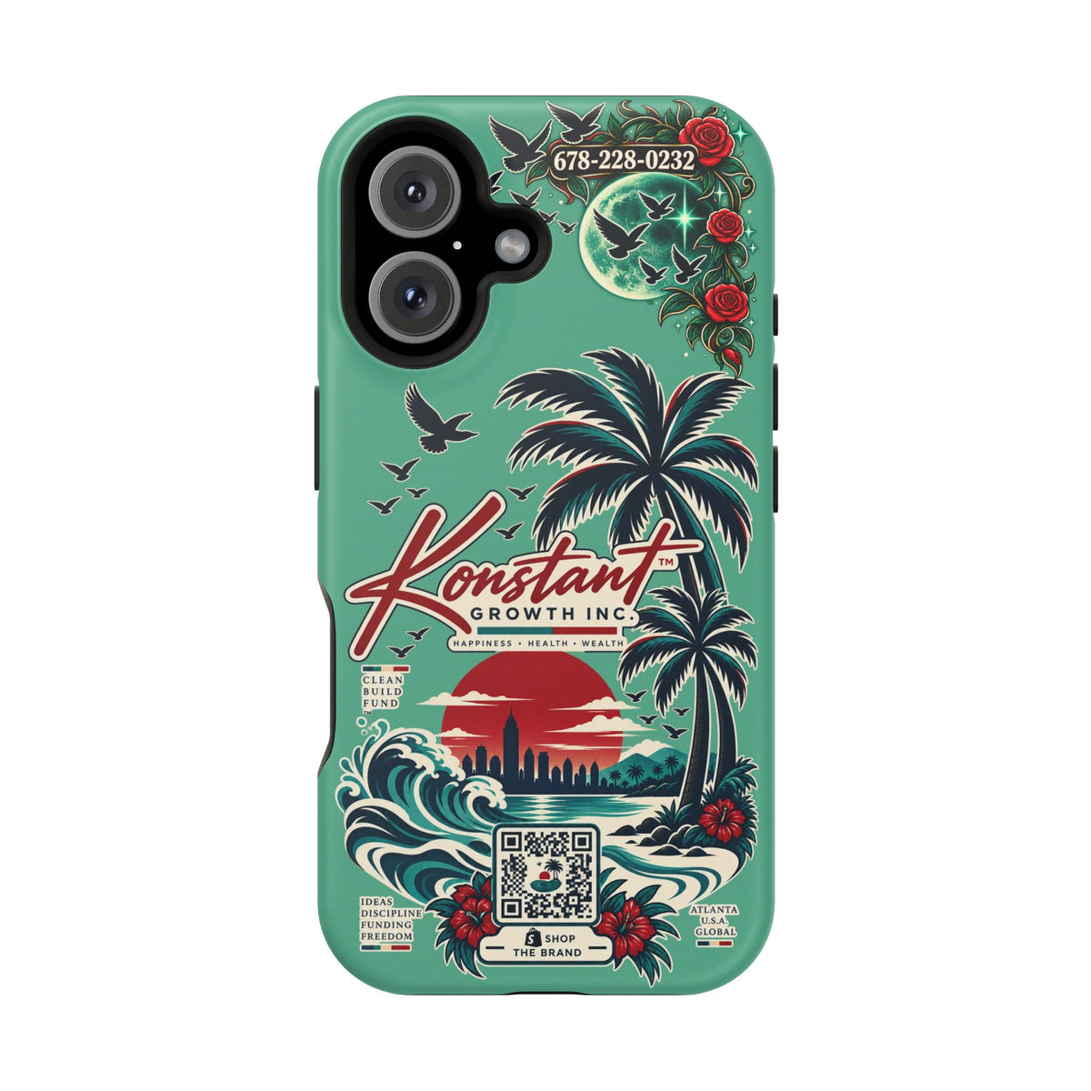Tropical Palm Impact Phone Case — "Konstant Growth Inc." Retro Sunset Floral Design Printify