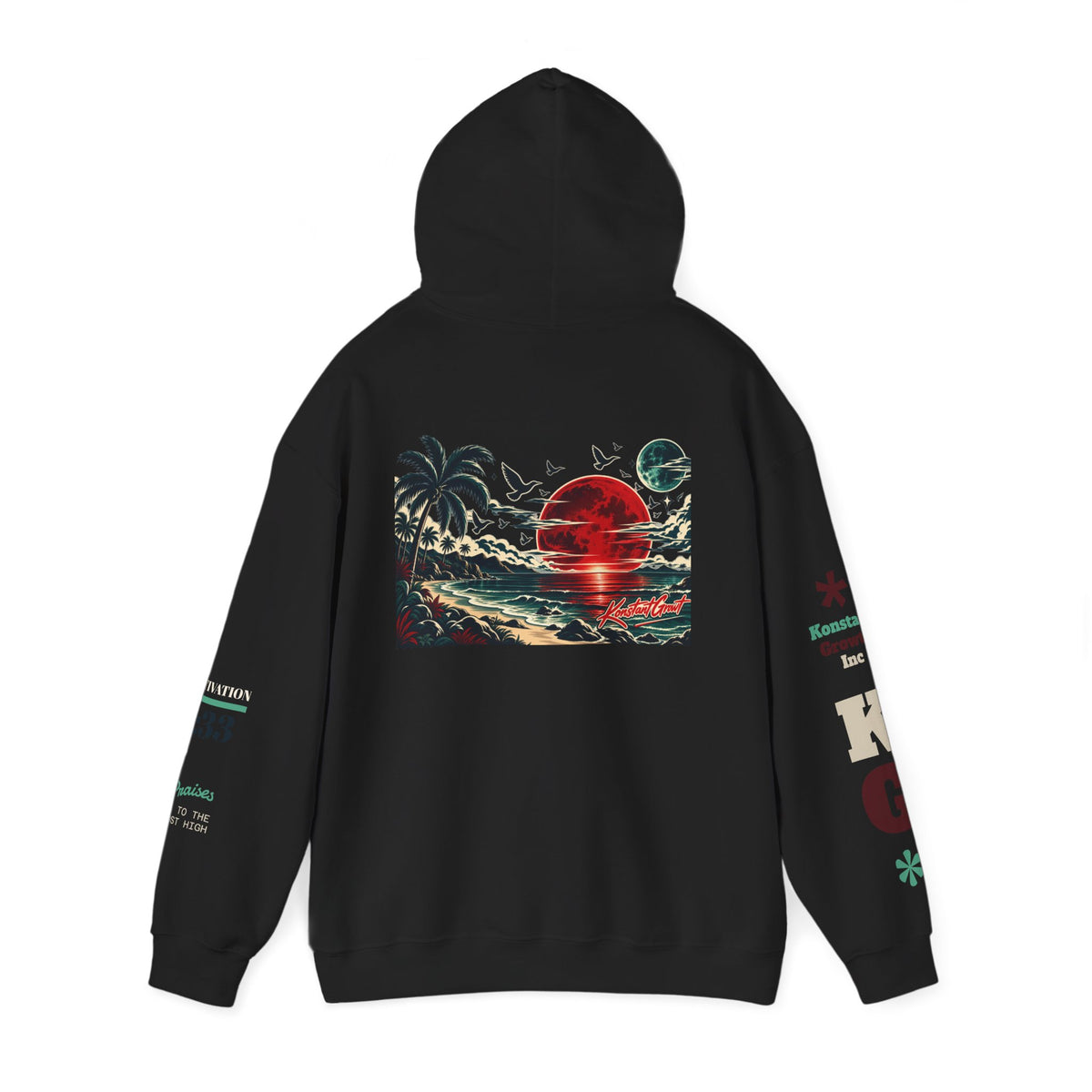 Tropical Graphic Hoodie — "Konstant Growth" Sunset Beach Pullover