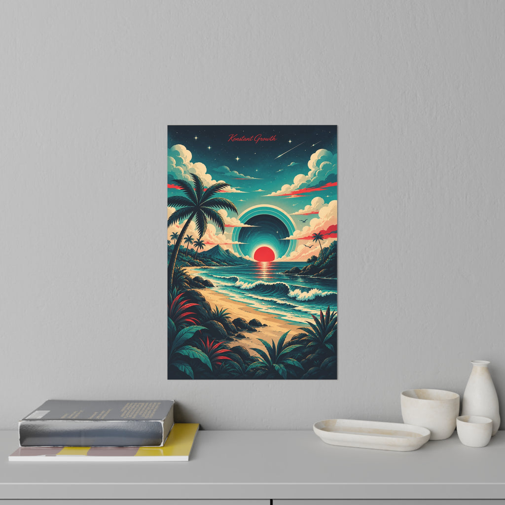Retro Tropical Sunset Wall Decal | Beach Palm Ocean Sunset