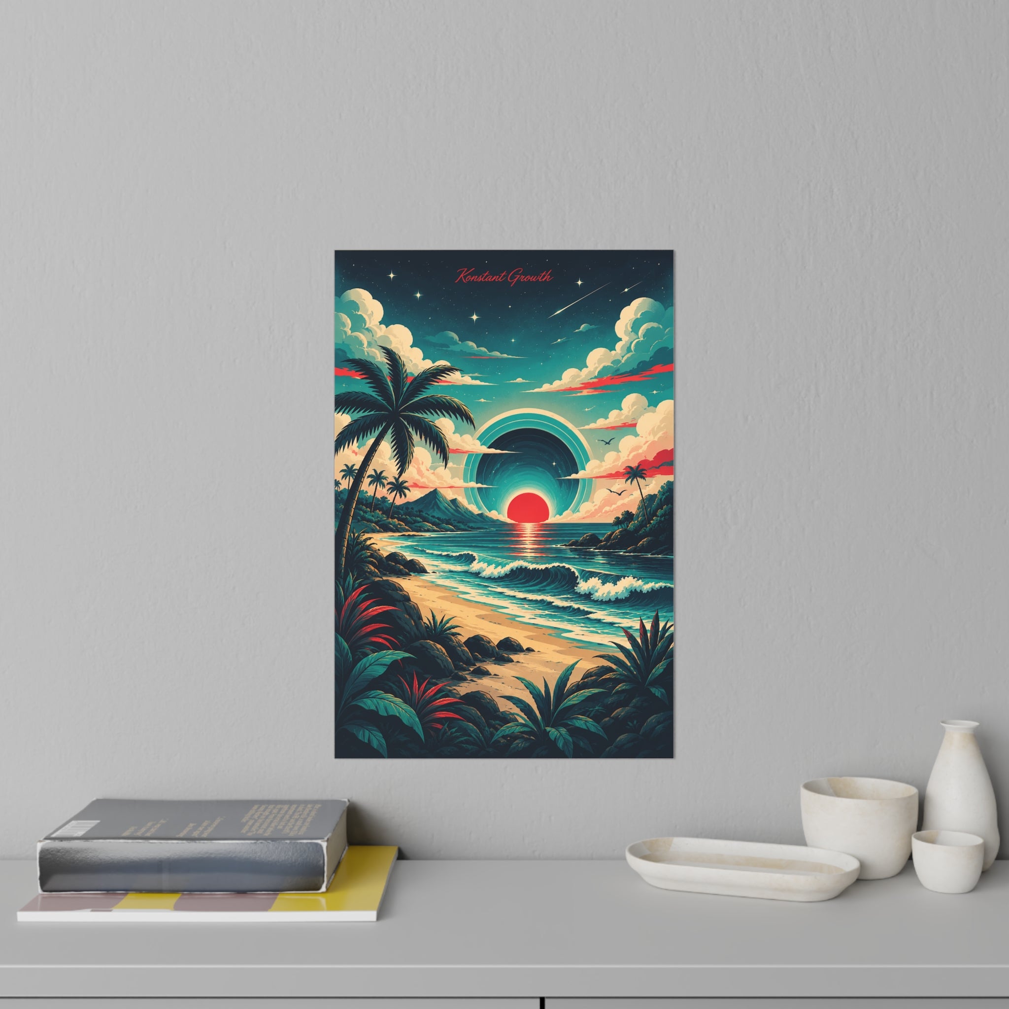 Retro Tropical Sunset Wall Decal | Beach Palm Ocean Sunset