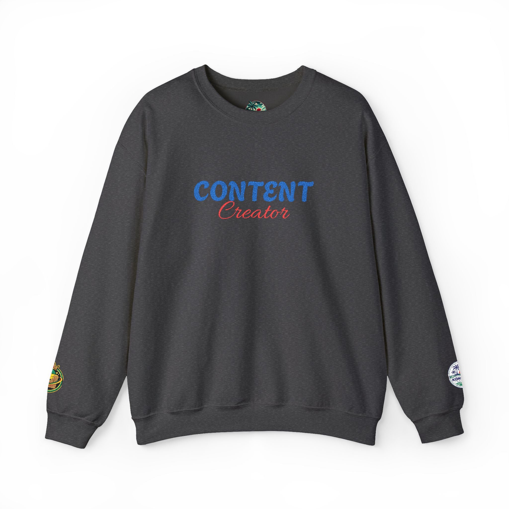 Content Creator Sweatshirt | Embroidered Script Logo, White Crewneck