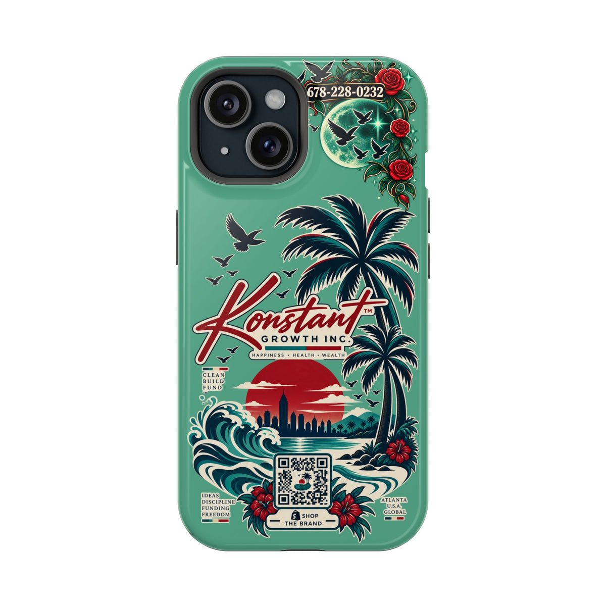 Tropical Palm Impact Phone Case — "Konstant Growth Inc." Retro Sunset Floral Design Printify