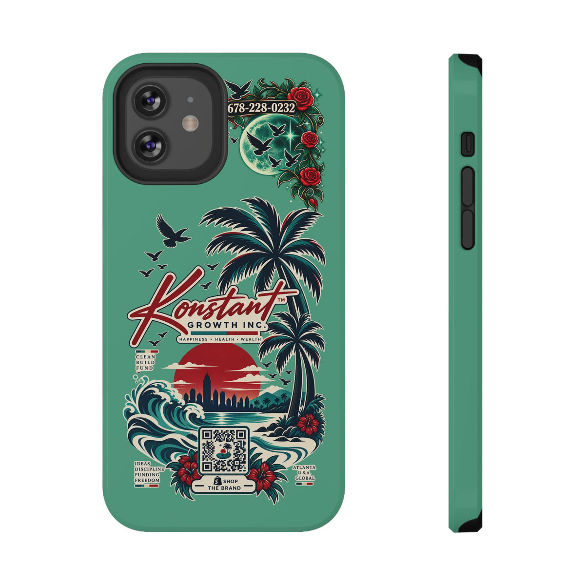 Tropical Palm Impact Phone Case — "Konstant Growth Inc." Retro Sunset Floral Design Printify