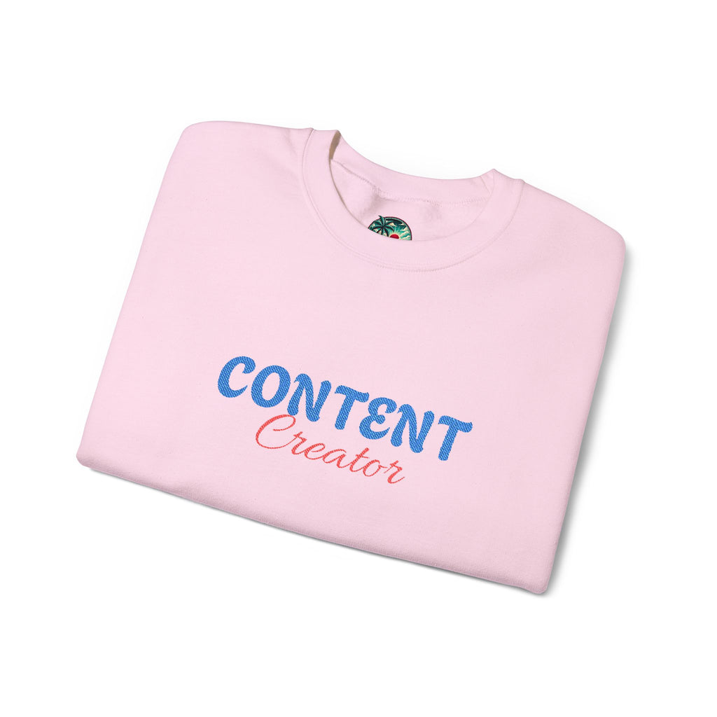 Content Creator Sweatshirt | Embroidered Script Logo, White Crewneck