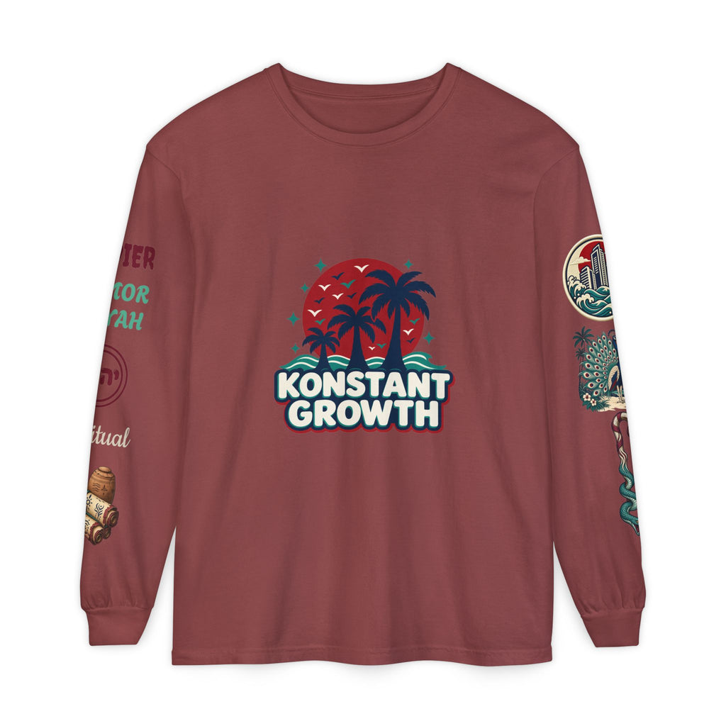 Long Sleeve Tee — "Konstant Growth" Spiritual Palm & Burning Bush Graphic