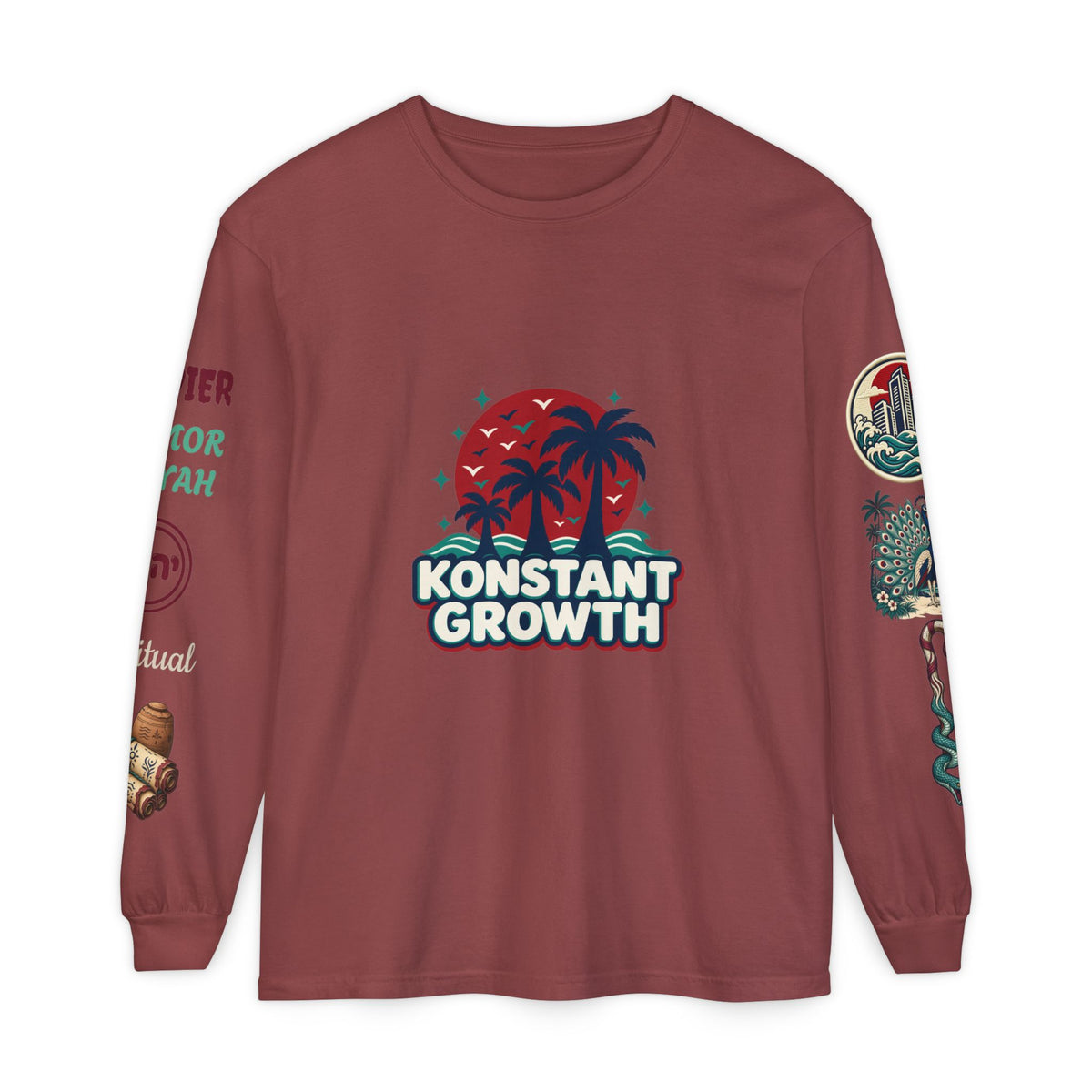Long Sleeve Tee — "Konstant Growth" Spiritual Palm & Burning Bush Graphic