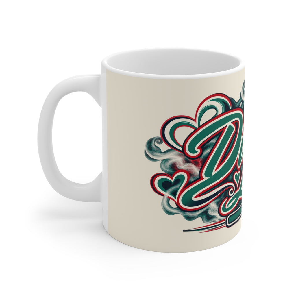 Divine Love Coffee Mug — Retro Heart & Afro Pride Design, 11oz
