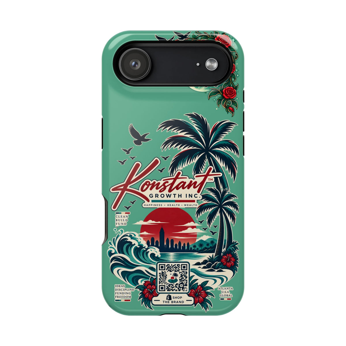 Tropical Palm Impact Phone Case — "Konstant Growth Inc." Retro Sunset Floral Design Printify