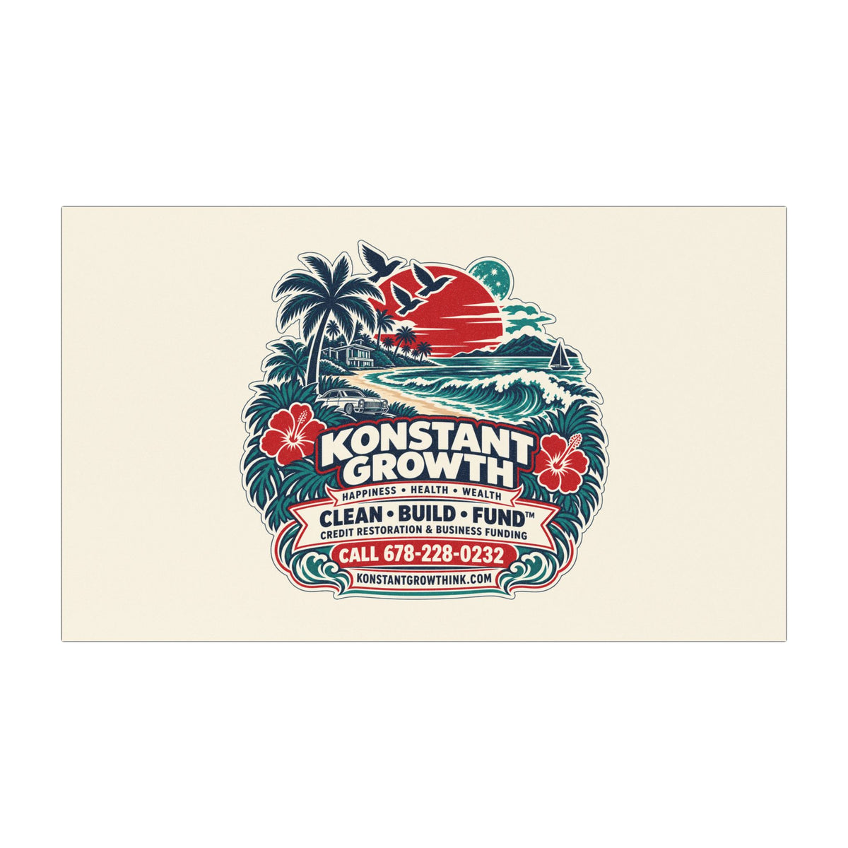 Car Magnet — "Konstant Growth Inc." Tropical Luxury Design (Happiness • Health • Wealth) Printify