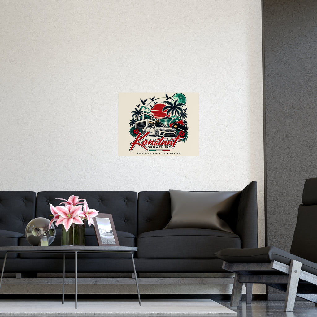 Konstant Growth Vintage Car & Palm Poster — Matte Wall Art (Happiness • Health • Wealth)