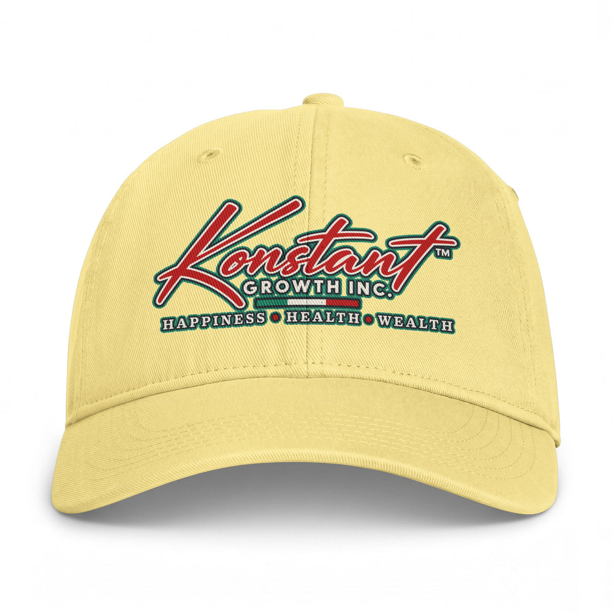 Konstant Growth Inc. Embroidered Baseball Cap — "Happiness • Health • Wealth" Printify