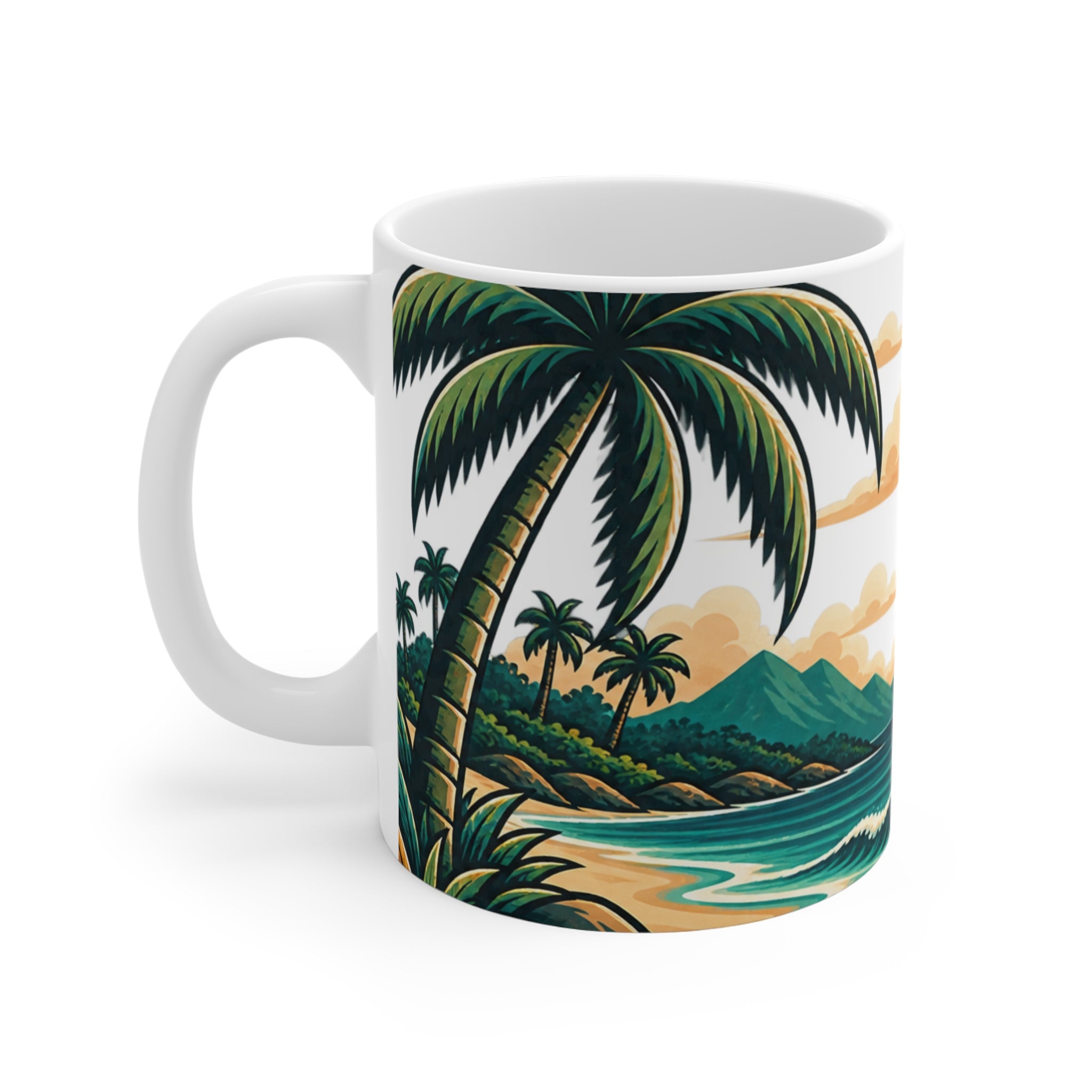 Tropical Sunset Beach Mug | CEO Morning Routine Coffee Cup, Palm Tree Ocean Wave Gift