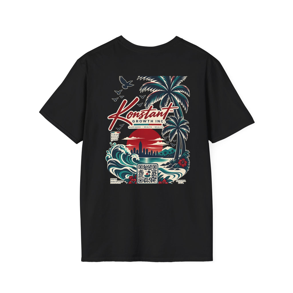 Konstant Growth Beach Graphic T-Shirt — Retro Palm Sunset Surf Design
