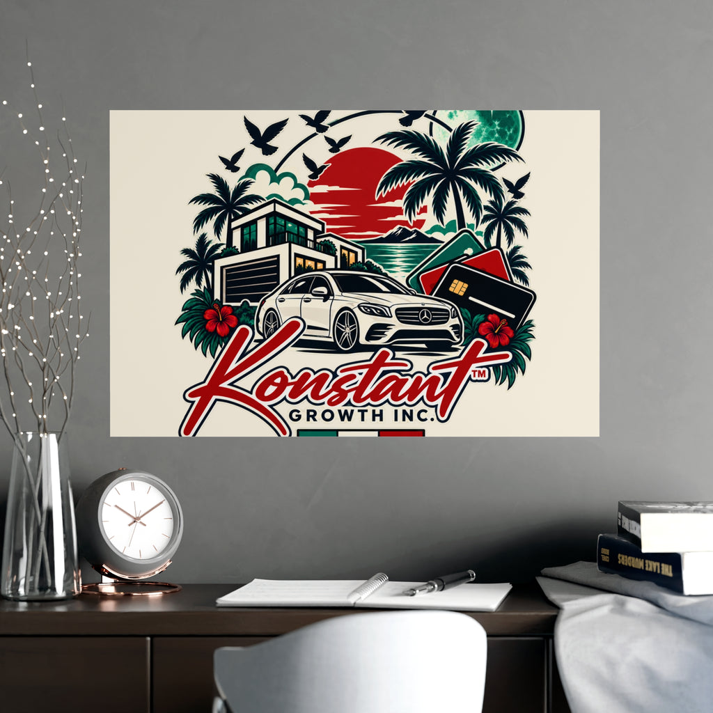 Konstant Growth Vintage Car & Palm Poster — Matte Wall Art (Happiness • Health • Wealth)