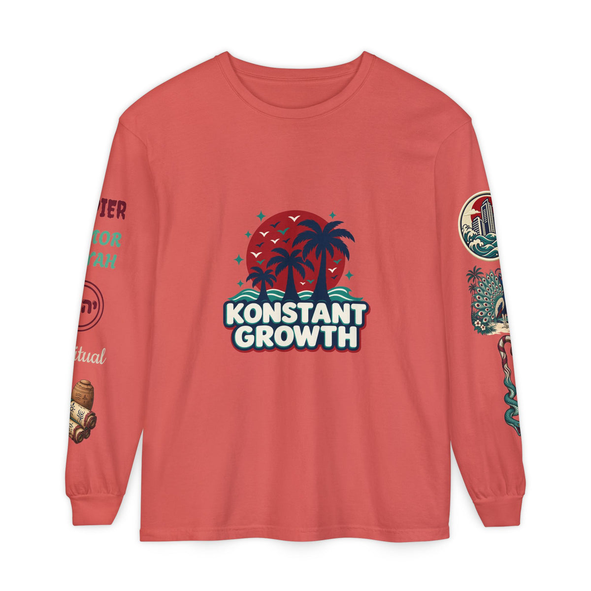 Long Sleeve Tee — "Konstant Growth" Spiritual Palm & Burning Bush Graphic