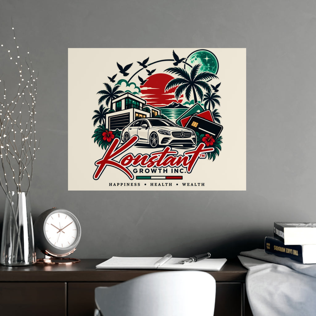 Konstant Growth Vintage Car & Palm Poster — Matte Wall Art (Happiness • Health • Wealth)
