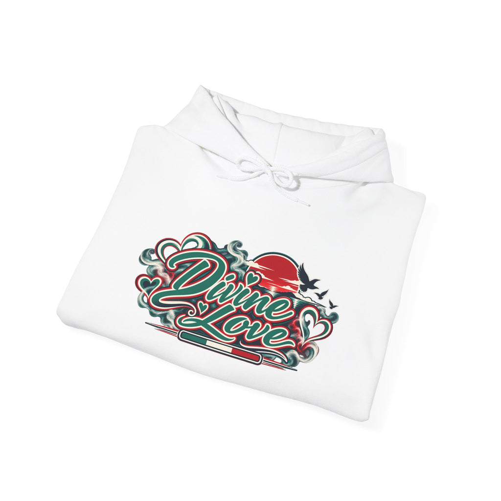 Hoodie - 'Divine Love' Graphic Hoodie with Vintage Bird & Floral Back Artwork
