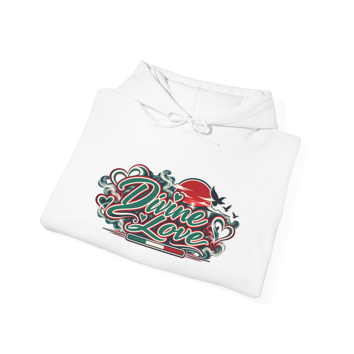 Hoodie - 'Divine Love' Graphic Hoodie with Vintage Bird & Floral Back Artwork