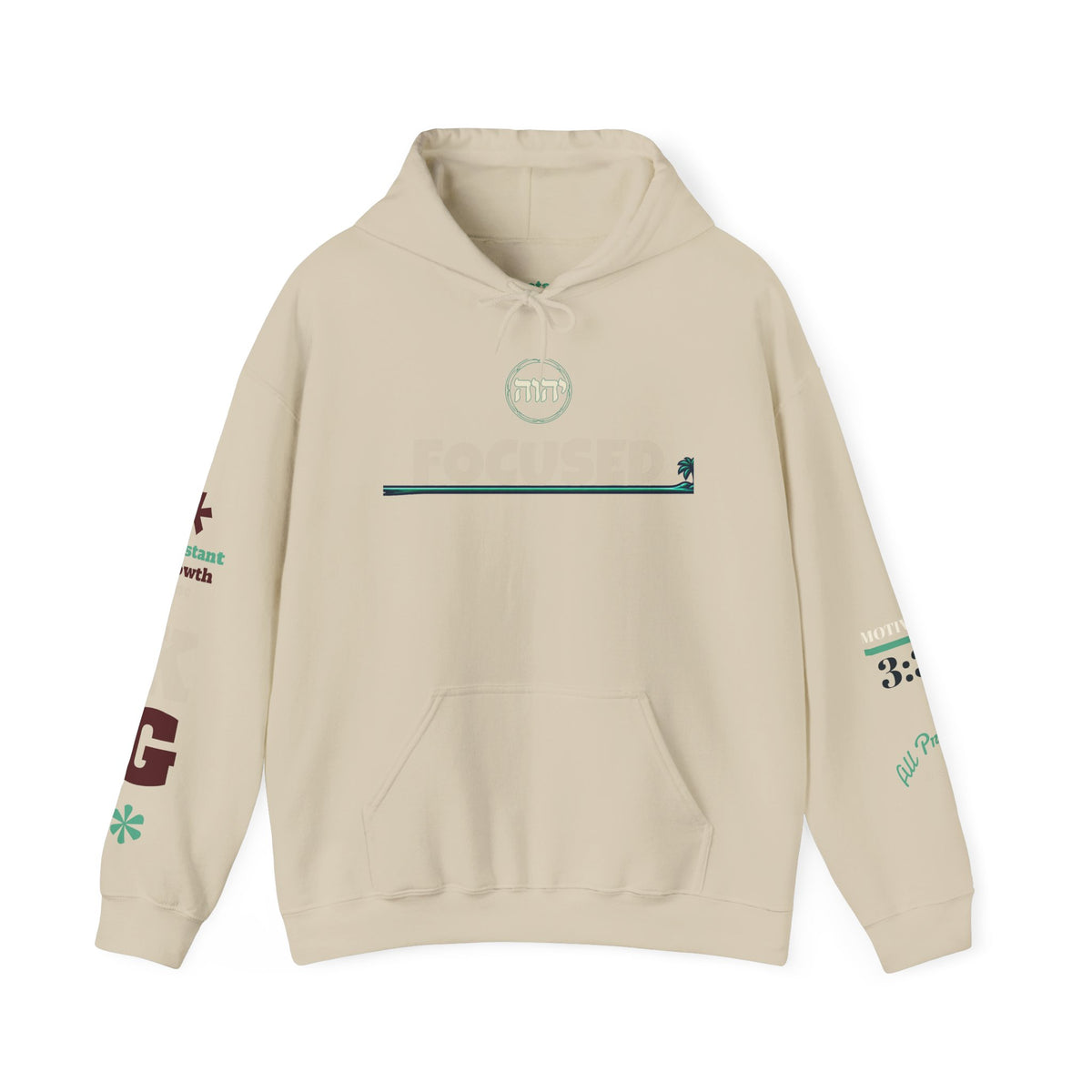 Focused Hoodie — Retro Sunset Palm Beach Graphic Hooded Sweatshirt Printify