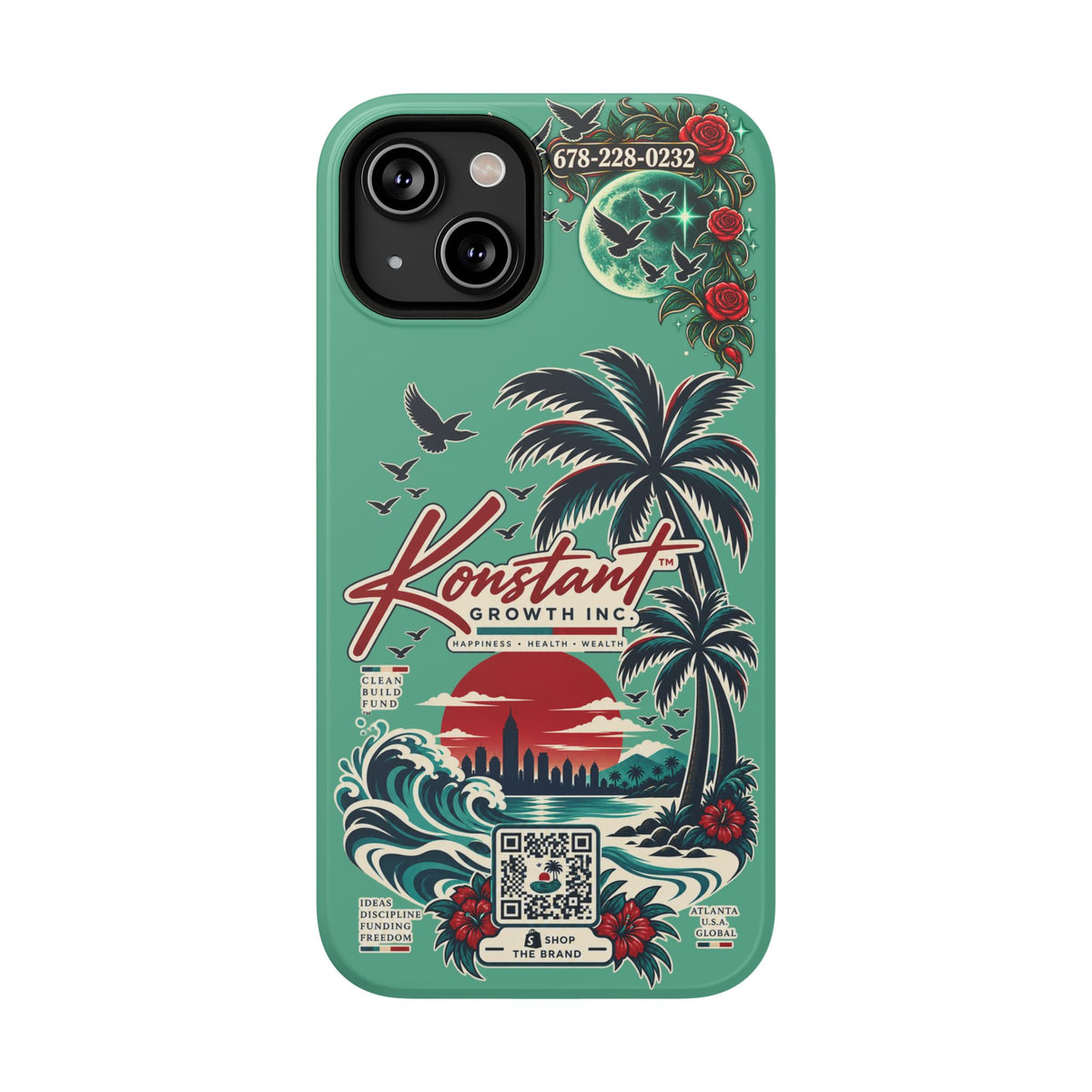 Tropical Palm Impact Phone Case — "Konstant Growth Inc." Retro Sunset Floral Design Printify