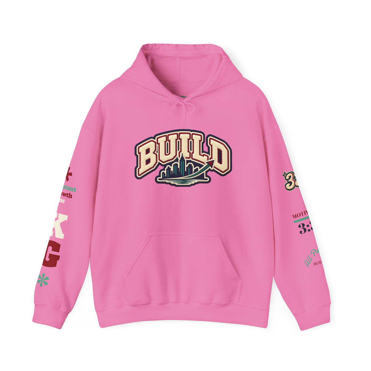 Build Cityscape Hoodie — Vintage Surf-Inspired 'BUILD' Graphic Pullover Printify