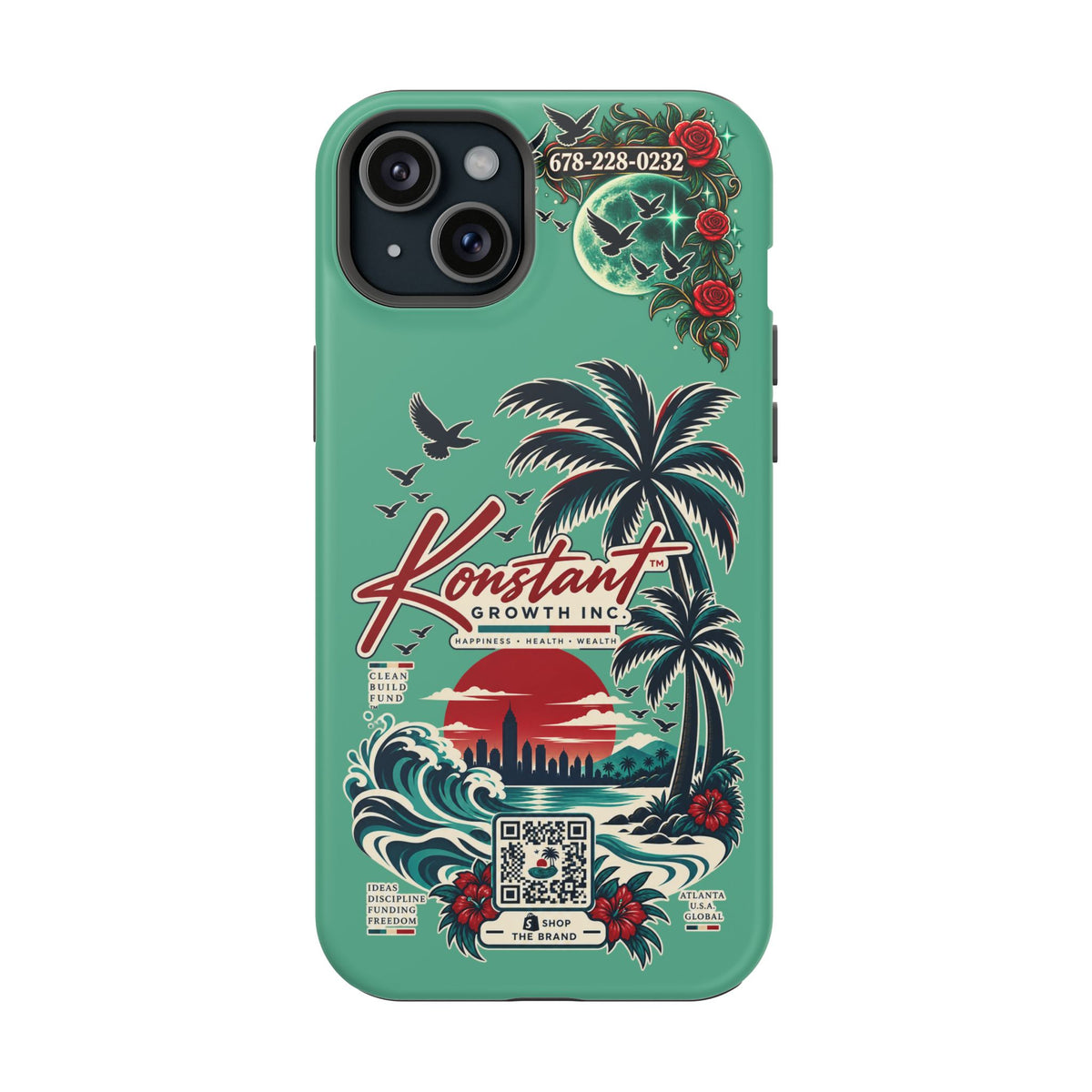 Tropical Palm Impact Phone Case — "Konstant Growth Inc." Retro Sunset Floral Design Printify