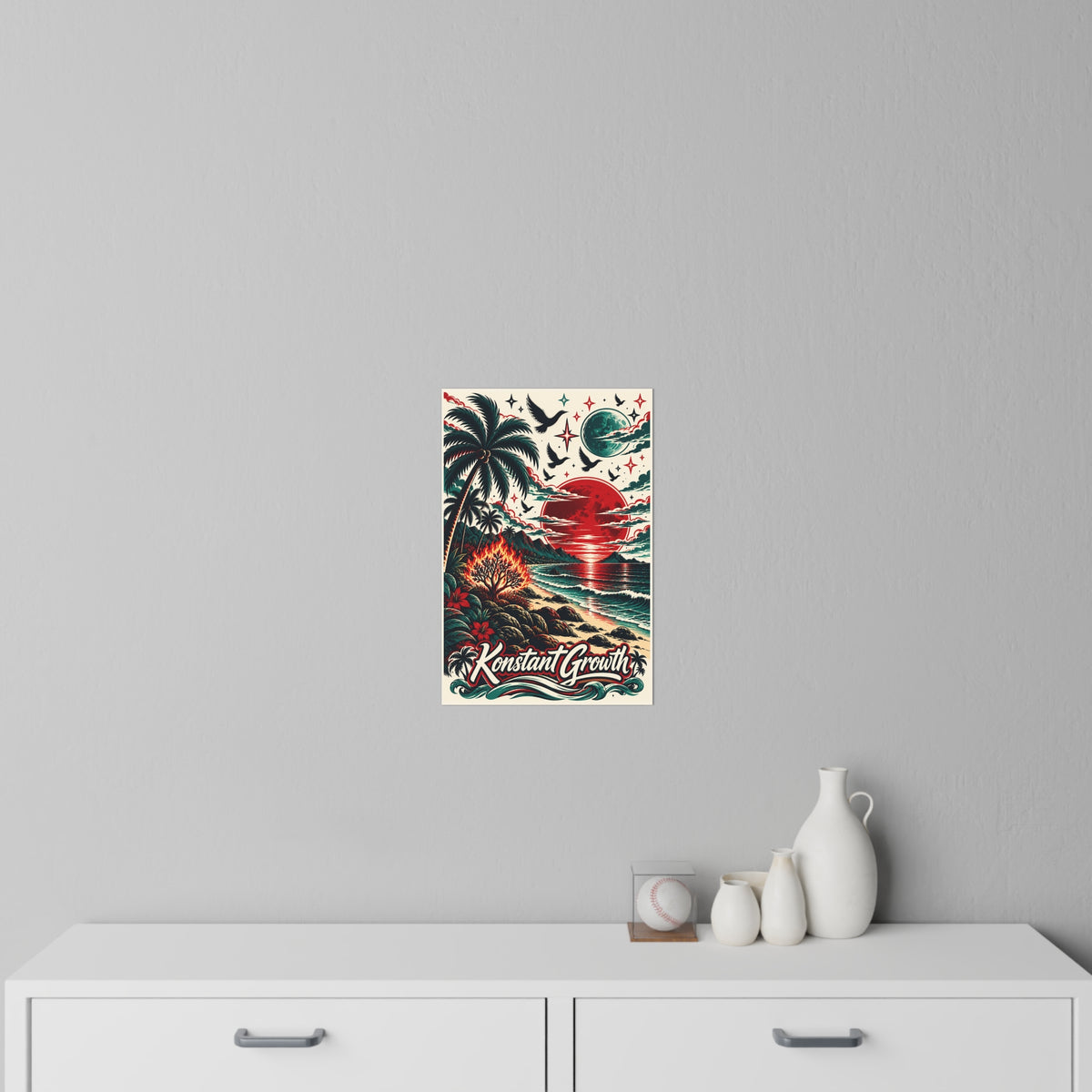 Tropical Sunset Wall Decal — 'Konstant Growth' Beach Poster Sticker