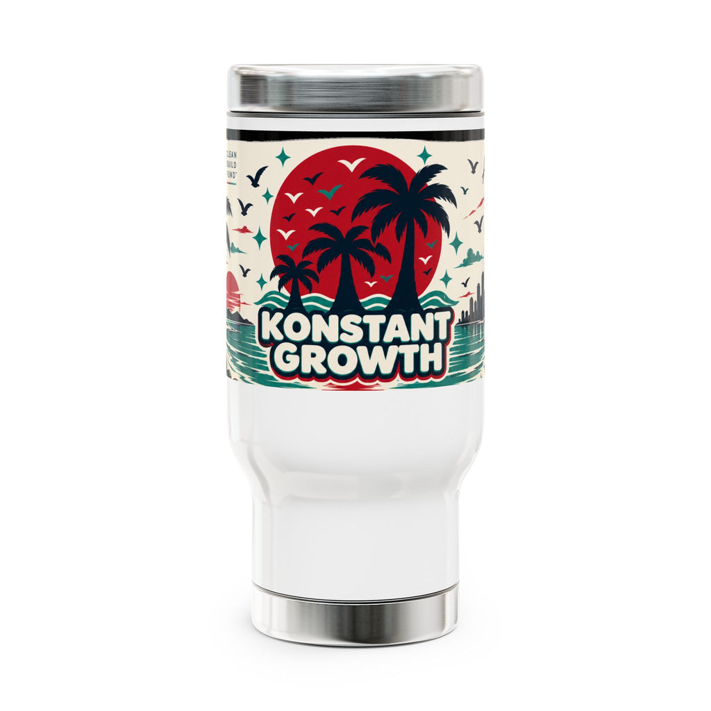 Constant Growth 14oz Stainless Steel Travel Mug with Handle — Tropical Sunset Design