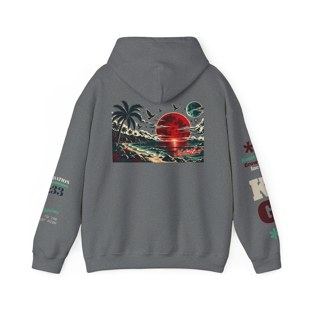 Focused Hoodie — Retro Sunset Palm Beach Graphic Hooded Sweatshirt