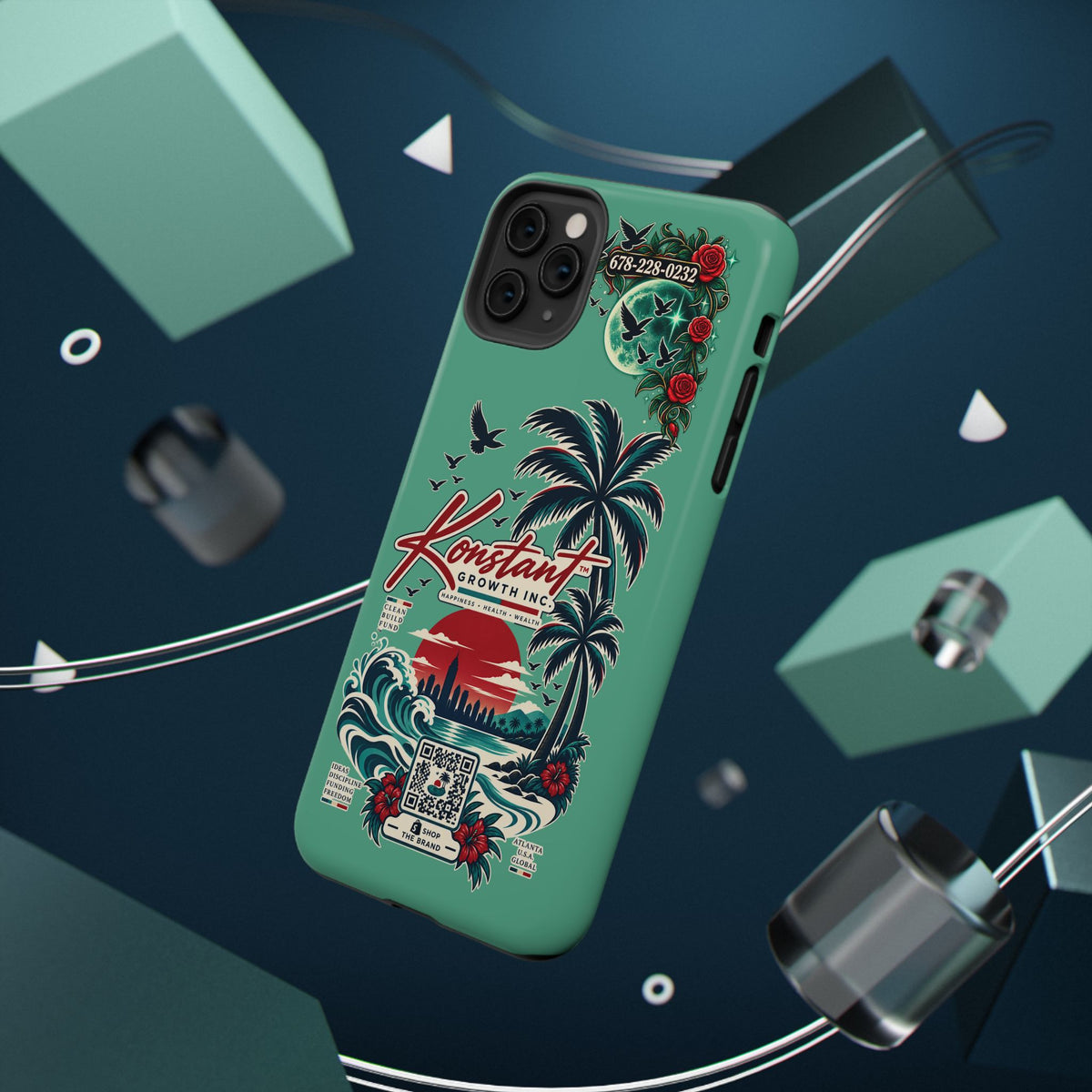 Tropical Palm Impact Phone Case — "Konstant Growth Inc." Retro Sunset Floral Design