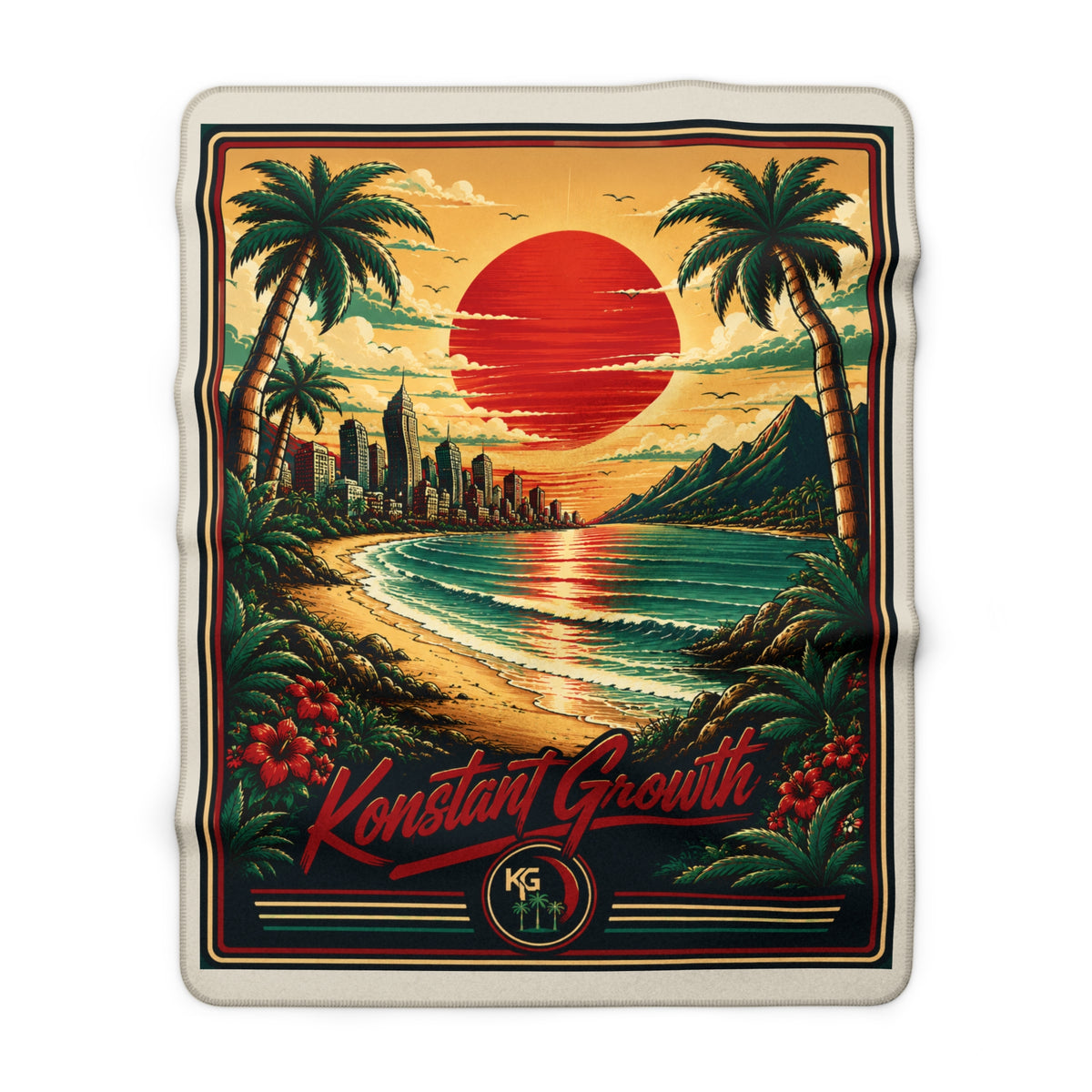Tropical Sunset Beach Sherpa Blanket | Palm Tree Coastal Home Decor, Entrepreneur Gift