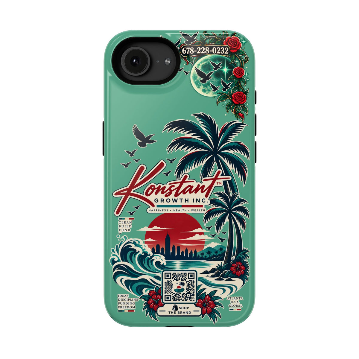 Tropical Palm Impact Phone Case — "Konstant Growth Inc." Retro Sunset Floral Design Printify