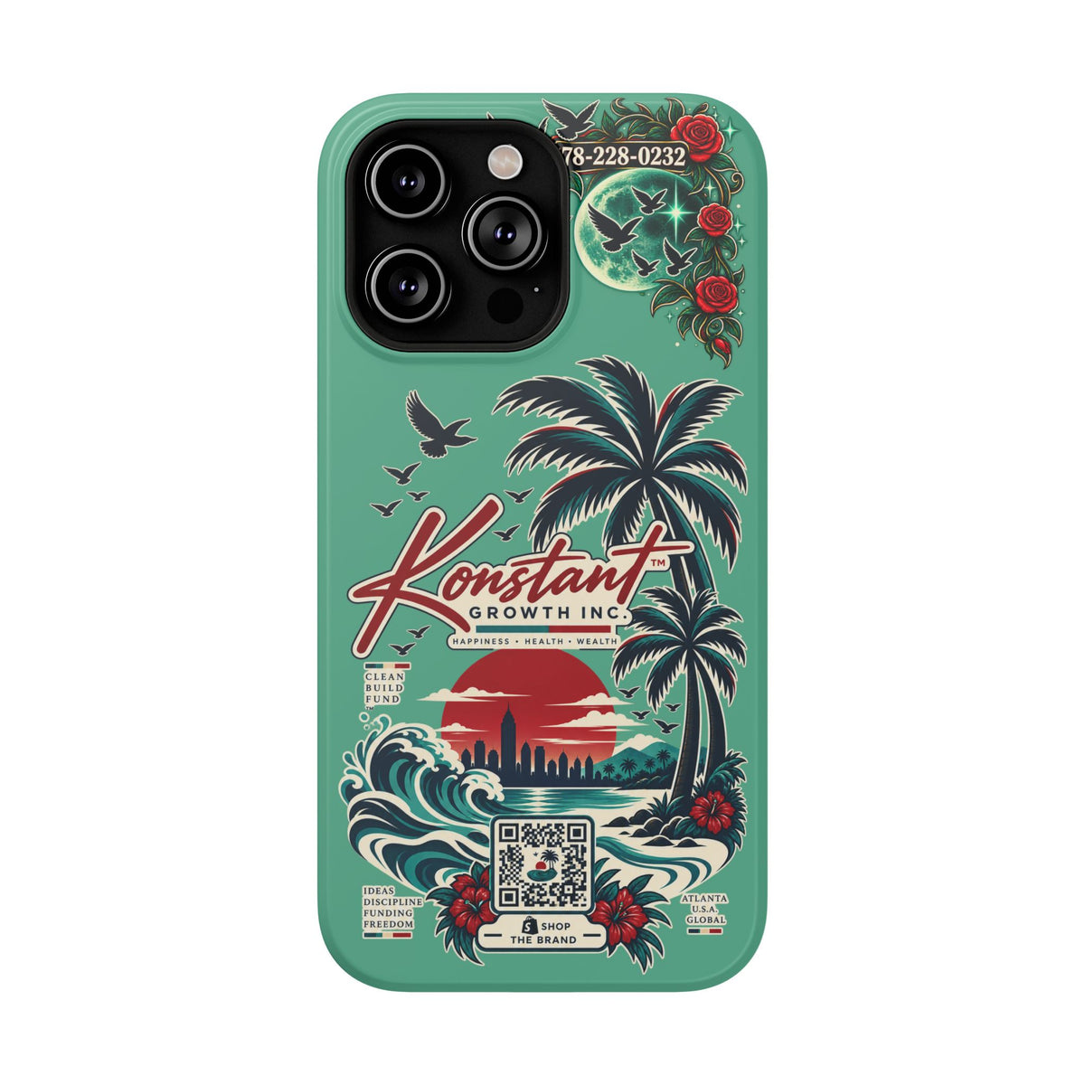 Tropical Palm Impact Phone Case — "Konstant Growth Inc." Retro Sunset Floral Design Printify
