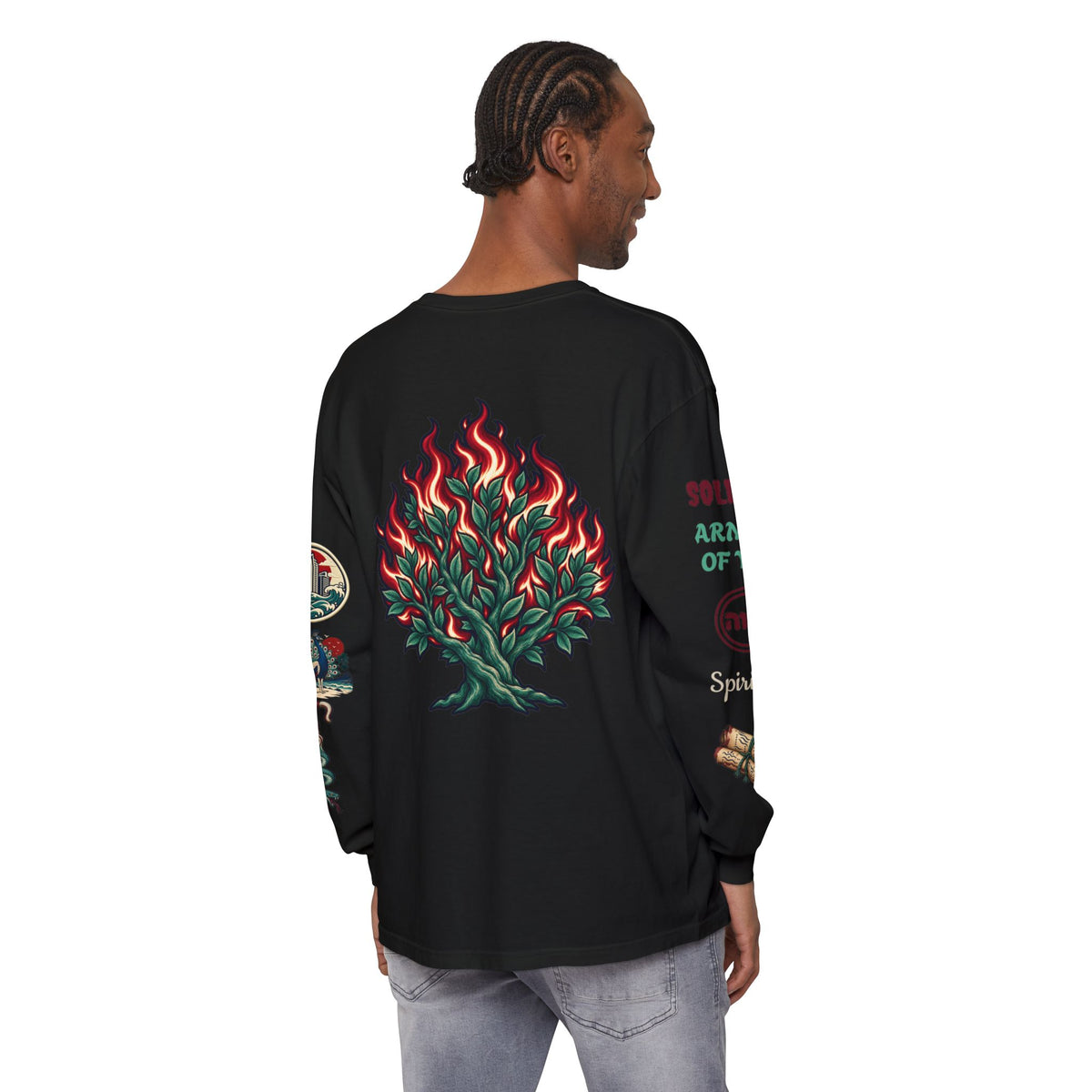 Long Sleeve Tee — "Konstant Growth" Spiritual Palm & Burning Bush Graphic